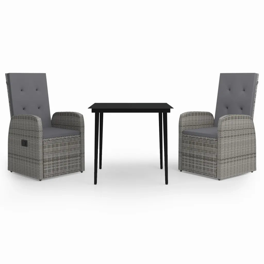 Set da Pranzo da Giardino 3 pz con Cuscini Grigio 3099485
