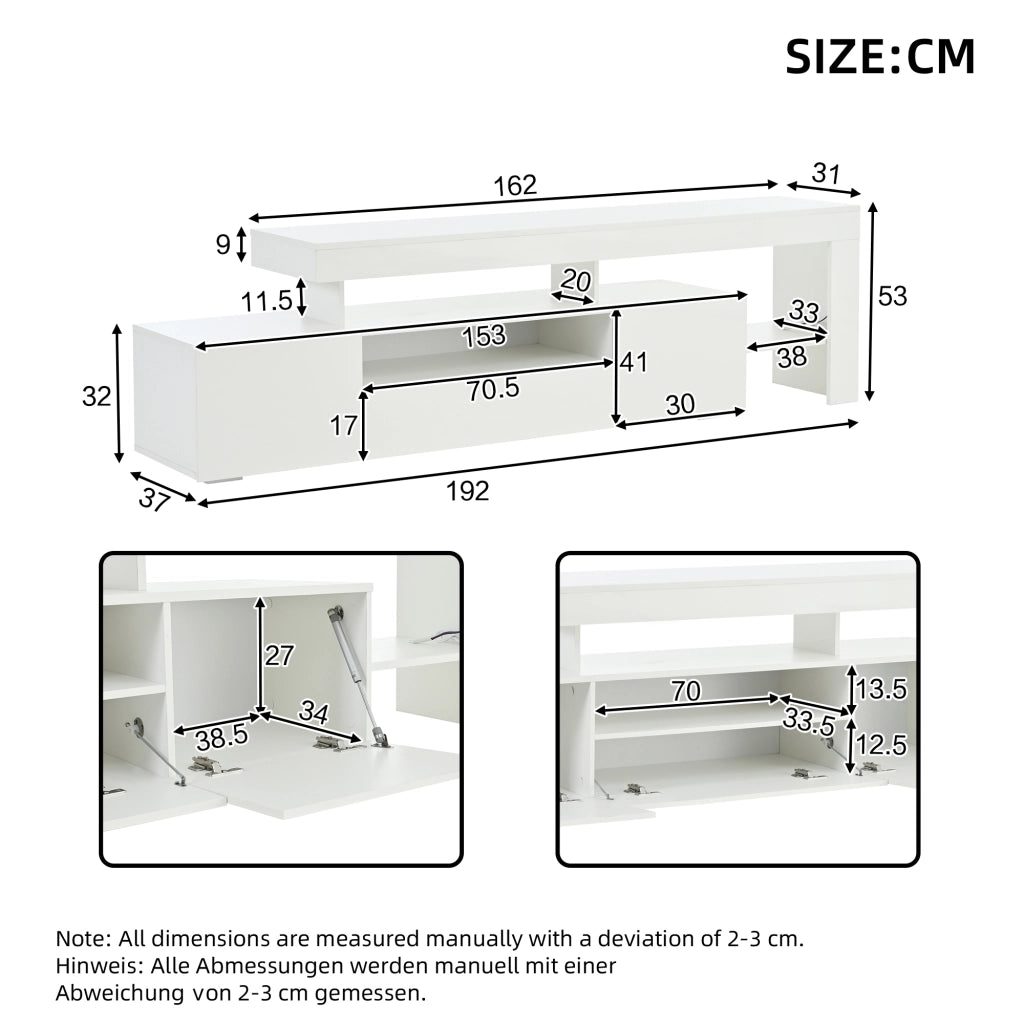 Mobile TV con LED ¨C MINIMAL ¨C Bianco Lucido, 192x37x53 cm