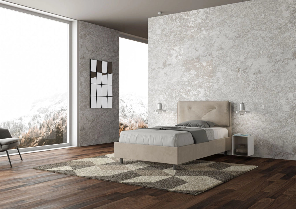 BS COM Letto una piazza e mezza contenitore imbottito 120x210 microfibra sabbia