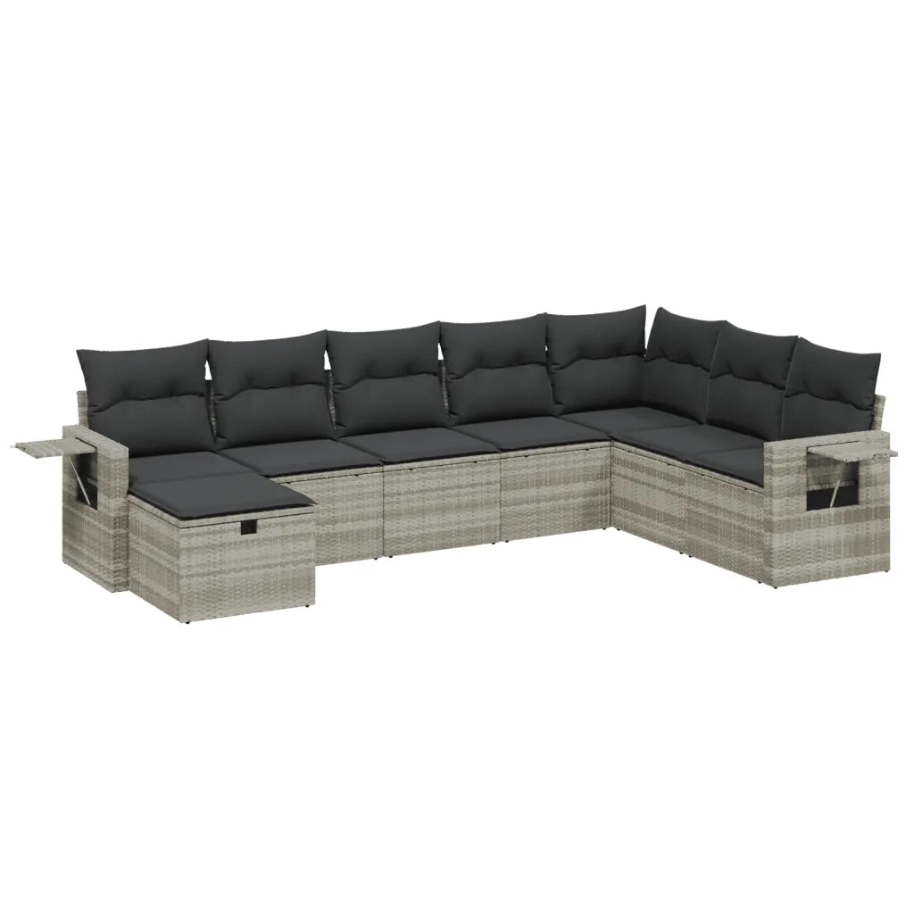 Set Divano da Giardino 8pz con Cuscini Grigio Chiaro Polyrattan