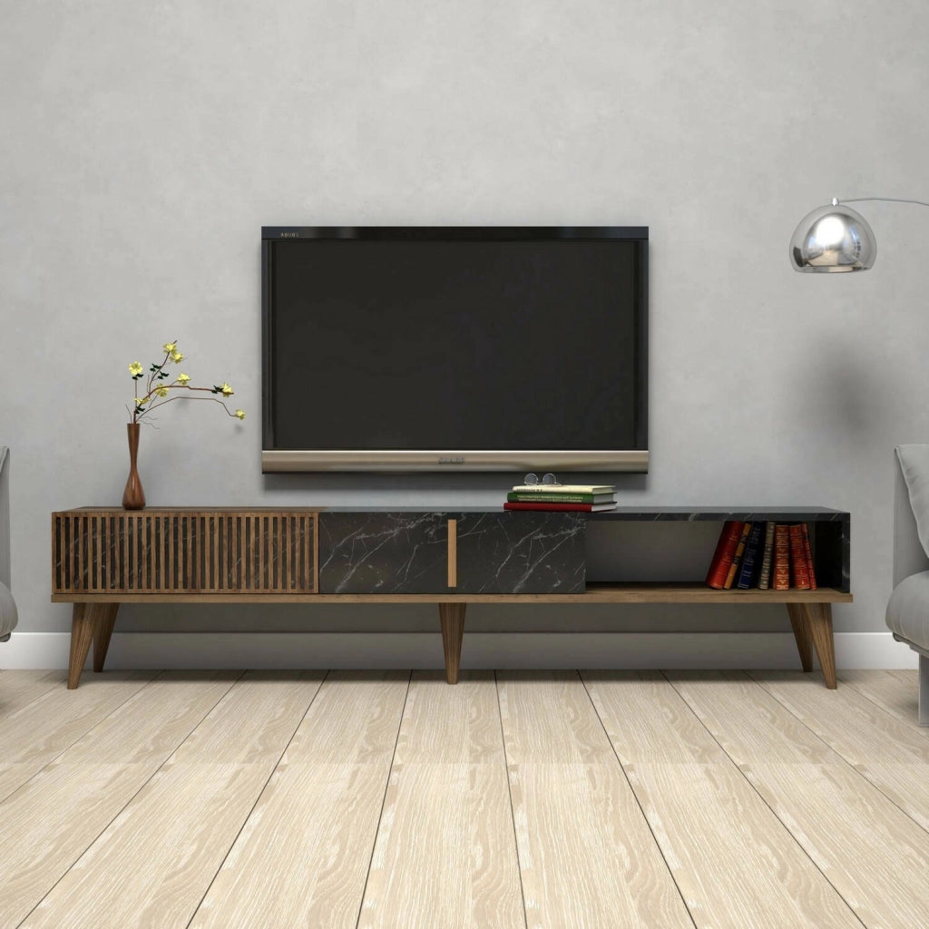 Gordon, Mobile Porta tv un Ripiano, 180x35x40h cm Marrone Noce