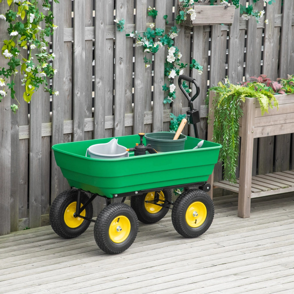 Carrello Giardino 125L in Acciaio PP Verde con Vasca Ribaltabile ¨C Zephmum ¨C 118x58x102 cm