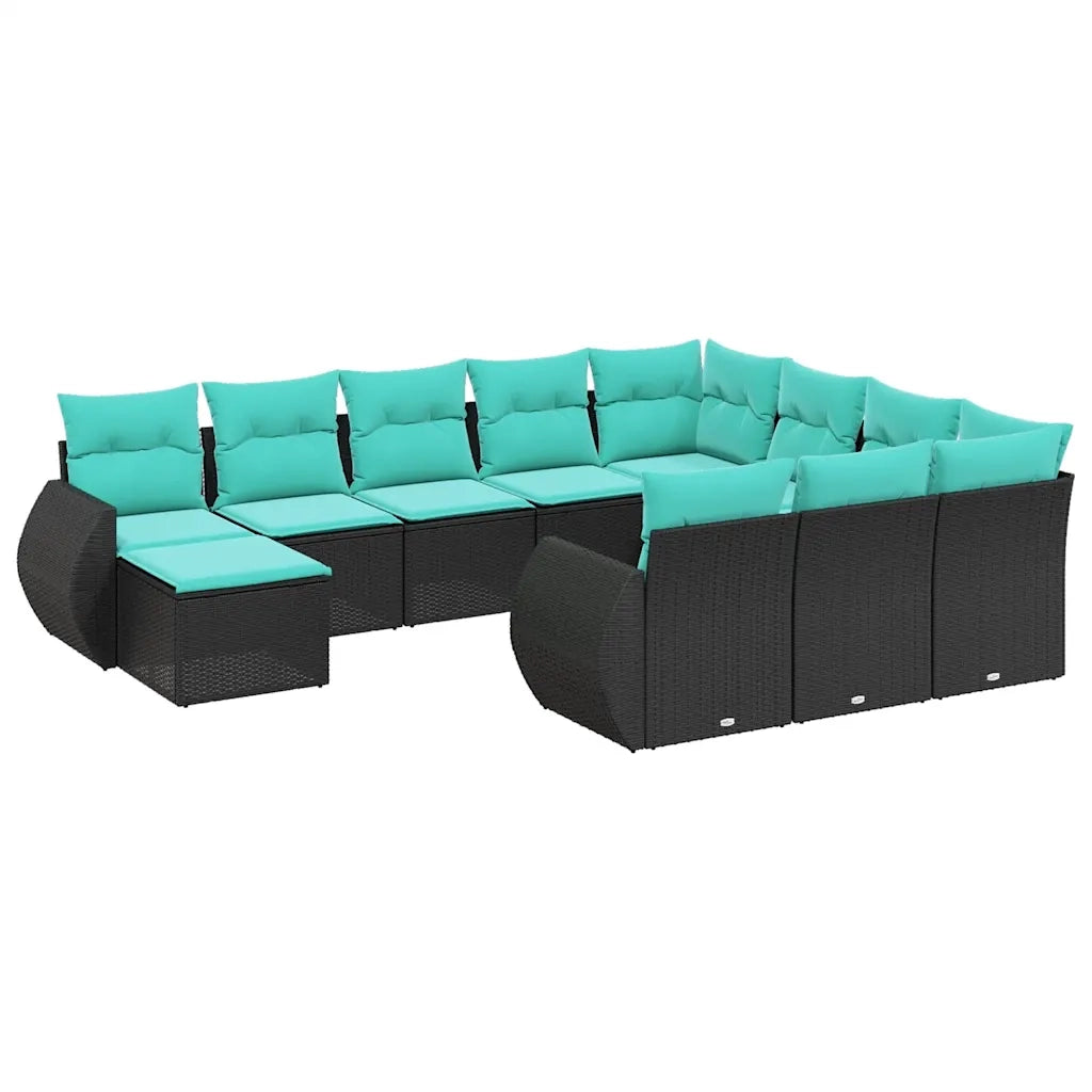 Set Divani da Giardino 11 pz con Cuscini Nero in Polyrattan 3225189
