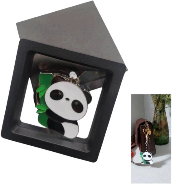 Accessorio per chiave in acciaio inossidabile - cassa regalo trasparente in bambù - accessorio per fan di panda - 9,5 x 4,2 cm