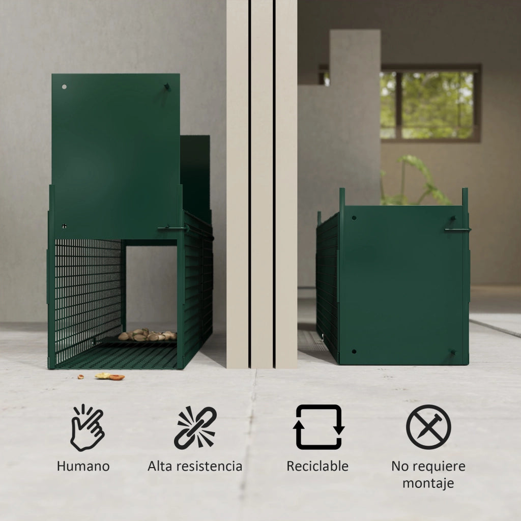 Gabbia per Animali Vivi con 2 Porte ¨C zephmum ¨C Verde Scuro Metallo 80x25x30 cm
