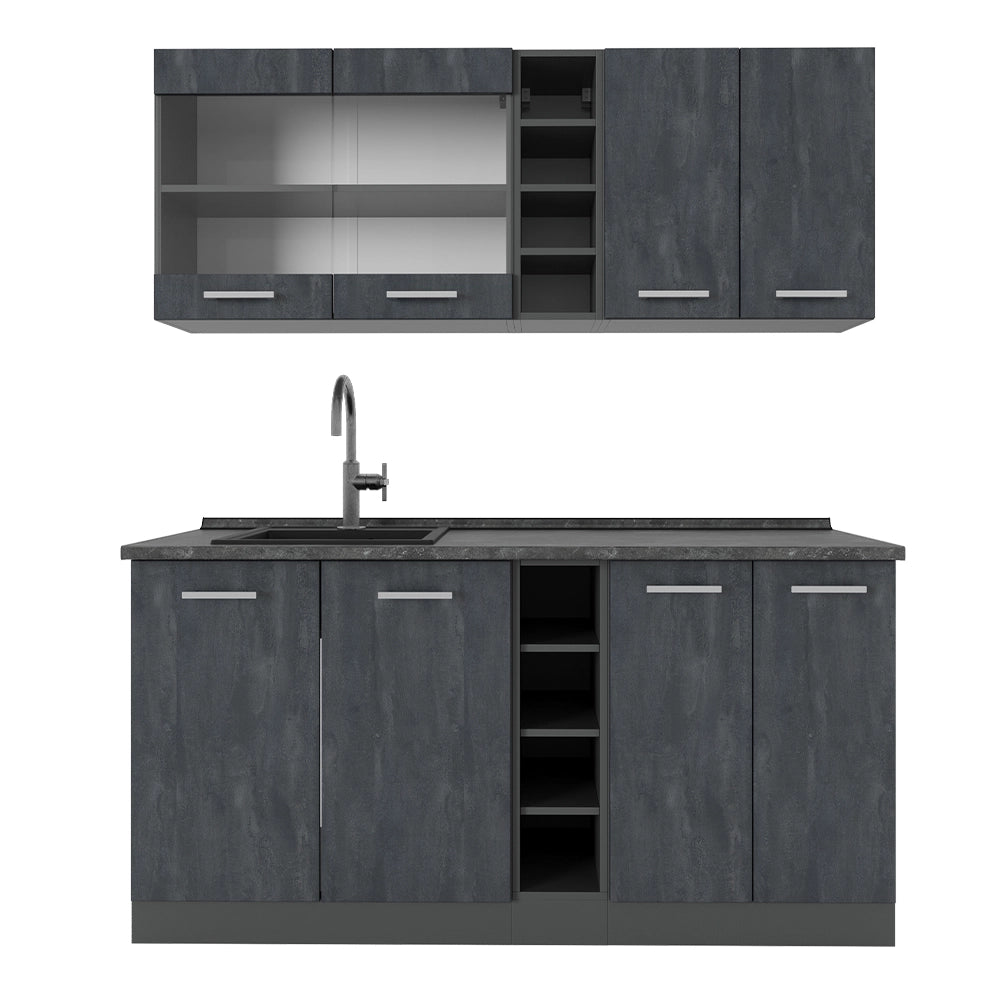 Vicco Cucina completa Calcestruzzo nero/antracite 160 cm senza piano di lavoro