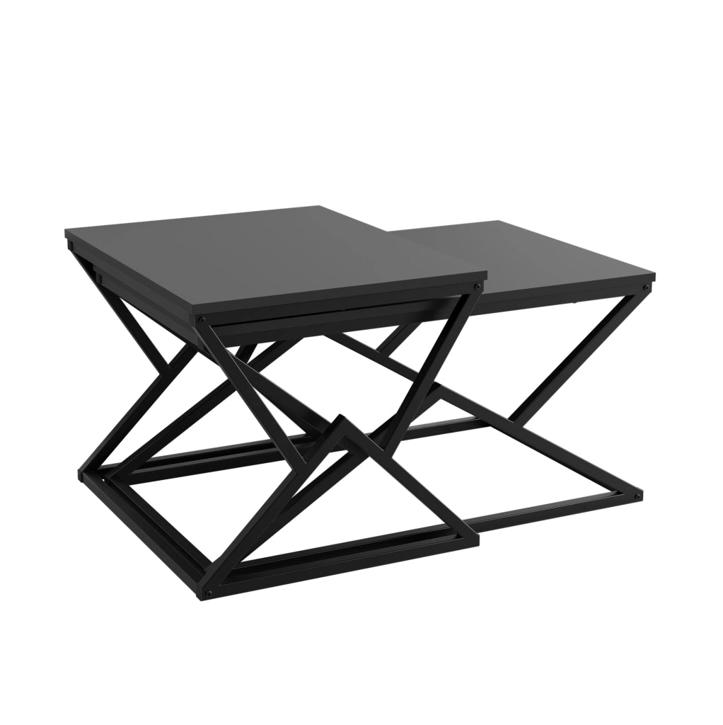 Tavolino da caffè 80x50x40 cm con struttura geometrica in metallo e truciolato nero