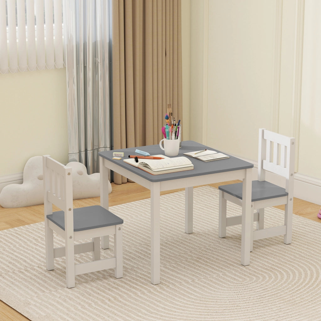 Set Sedie e Tavolo Bambini 3 Pezzi ¨C Minimal ¨C Legno Grigio e Bianco