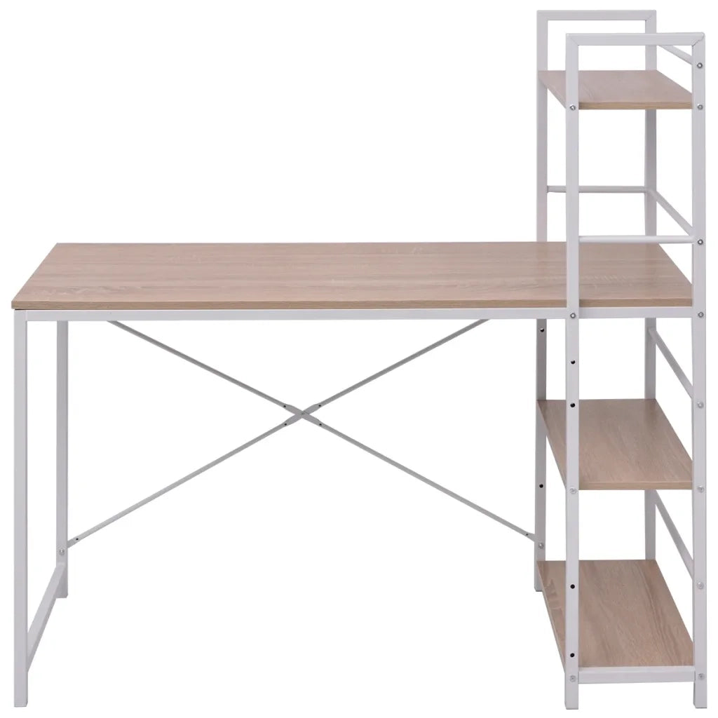 Scrivania | Tavolo da Ufficio con Libreria a 4 Livelli Rovere