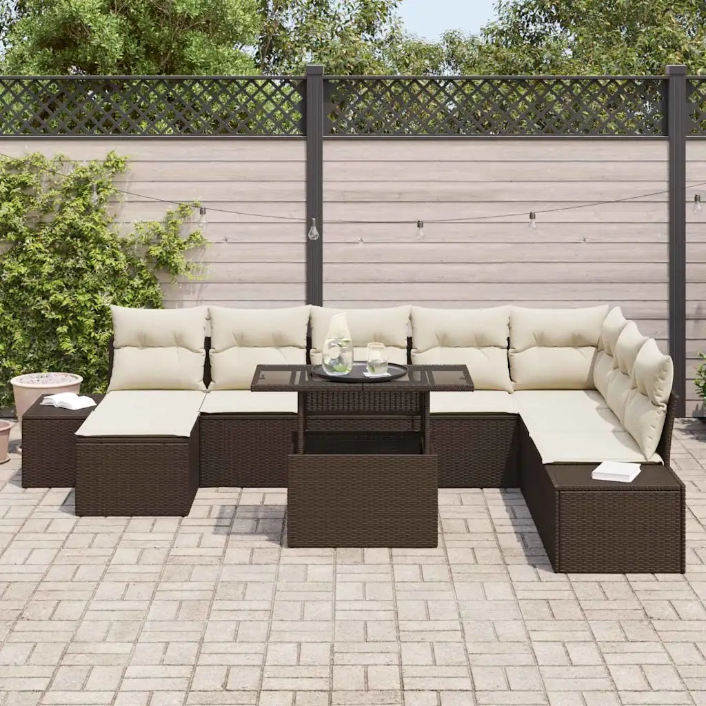 Set Divano da Giardino 9 pcs Marrone Poly Rattan 3357971