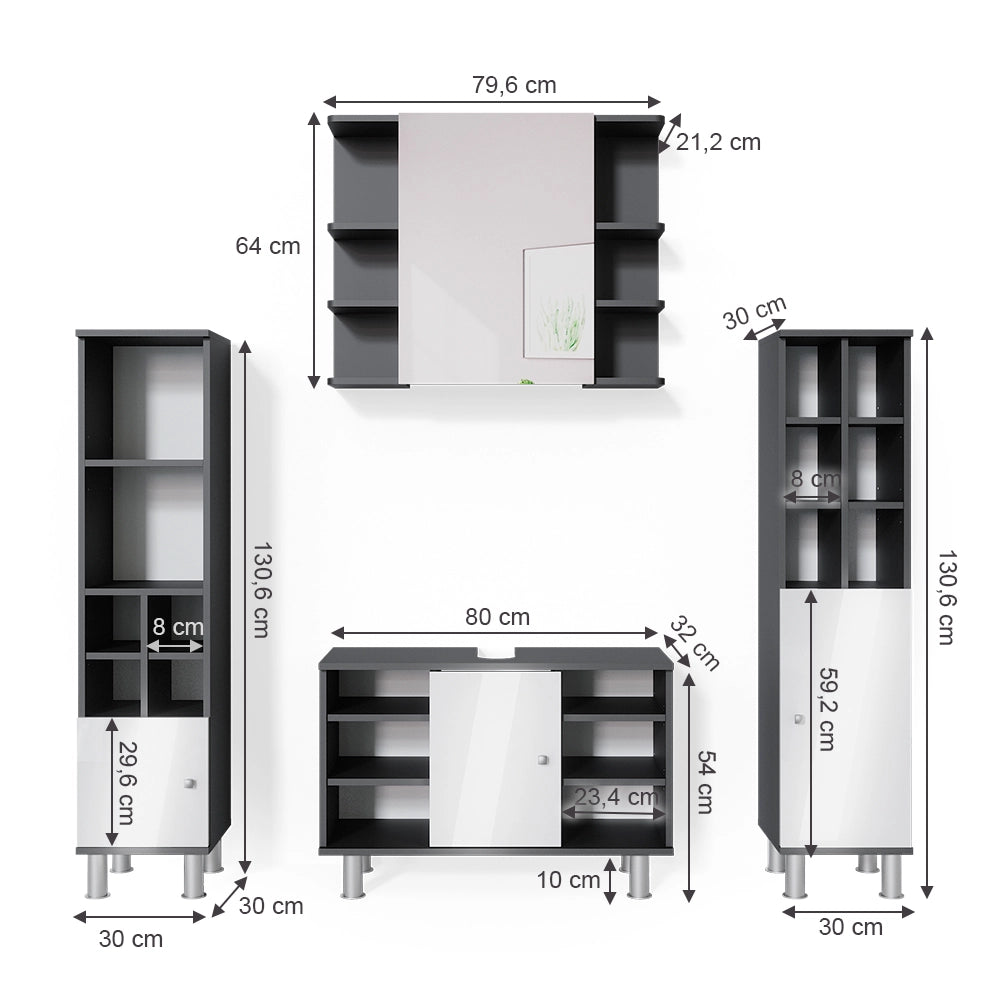 Vicco Set mobili bagno Antracite 4 parti