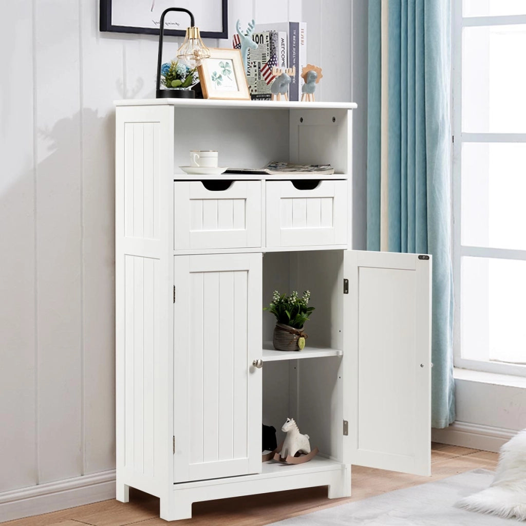Armadio del bagno con una mensola aperta-Mobiletto da bagnoCredenza per cucina con 2 ante e 2 cassetti Bianco