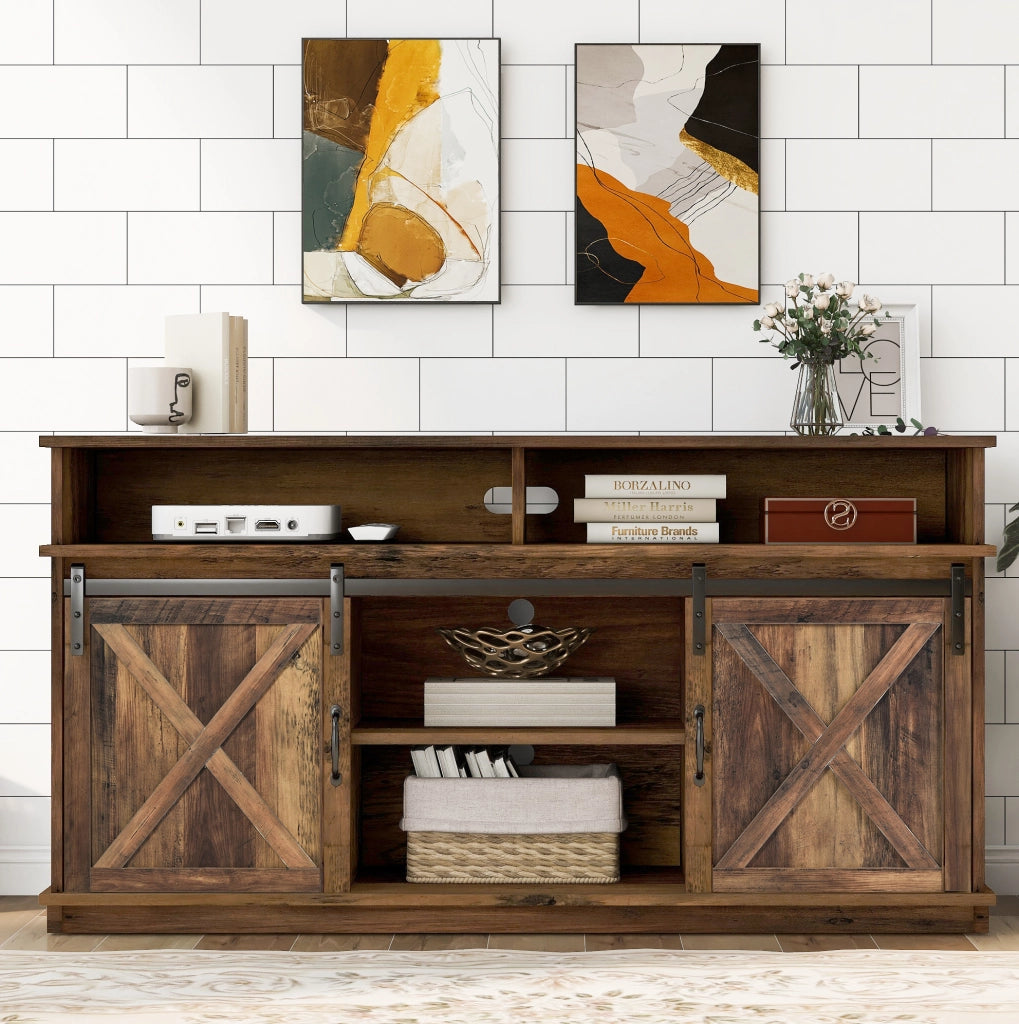 Mobile TV con ante scorrevoli stile farmhouse 148 x 40 x 78 cm; marrone