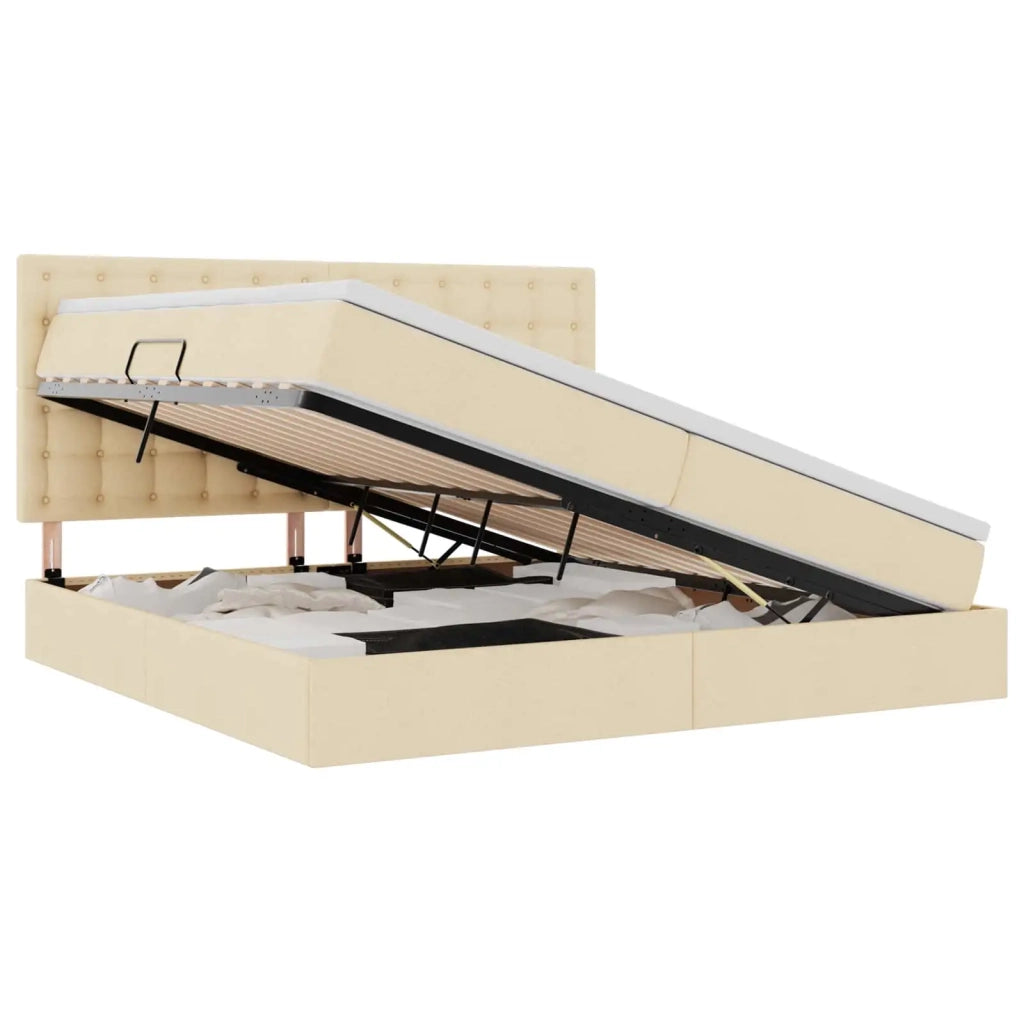 Letto con contenitore e materasso Crema 200 x 200 cm Poliestere 3371932