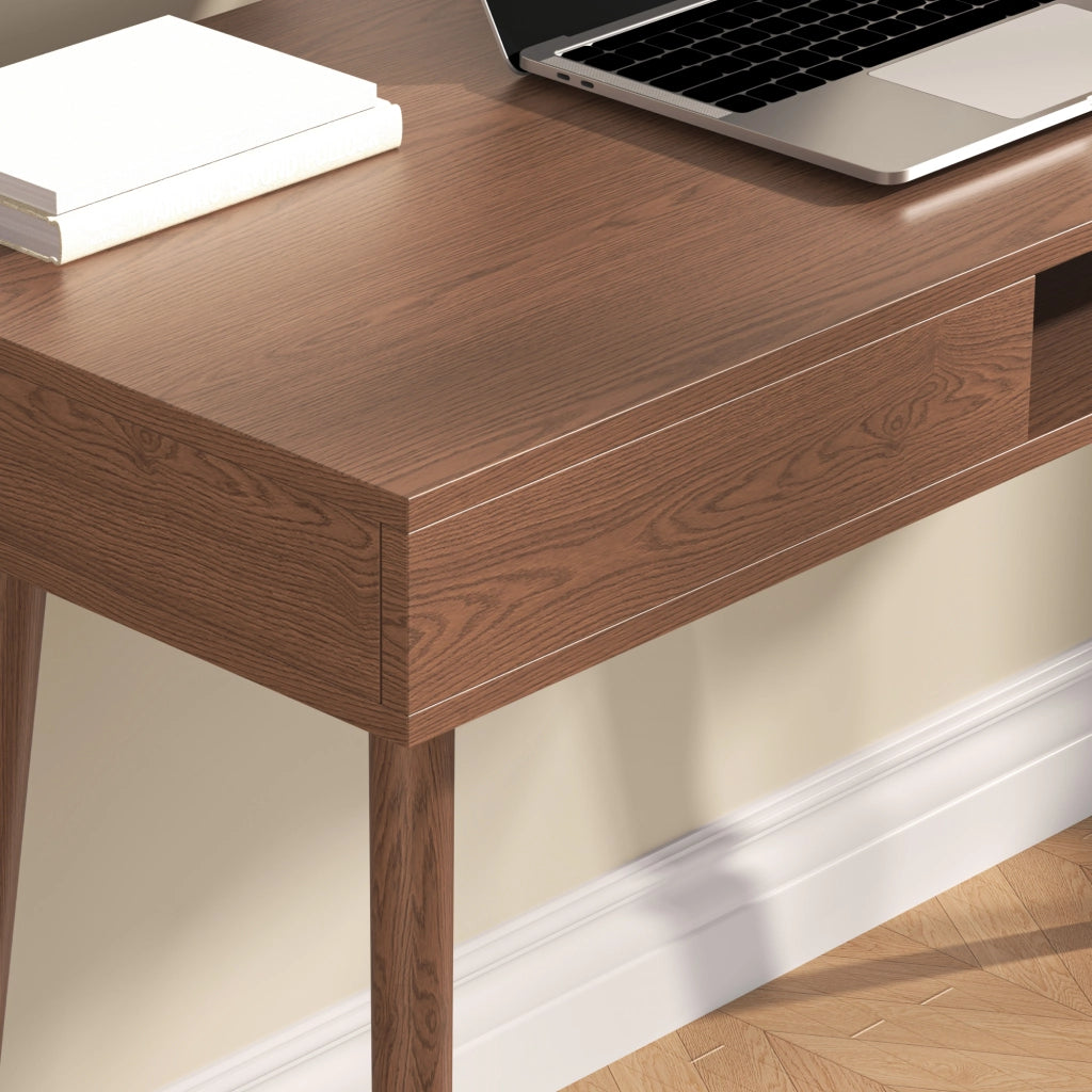Scrivania Habo Tavolo con Cassetto e Scomparto Semichiuso 74x115x48 cm Color Legno Scuro [en.casa]