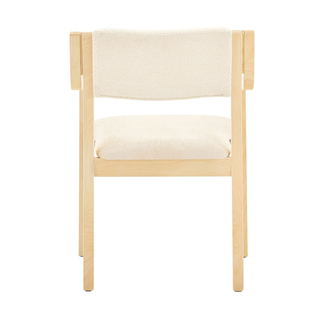 Sedia da pranzo con braccioli e schienale ergonomico in legno e tessuto teddy bianco