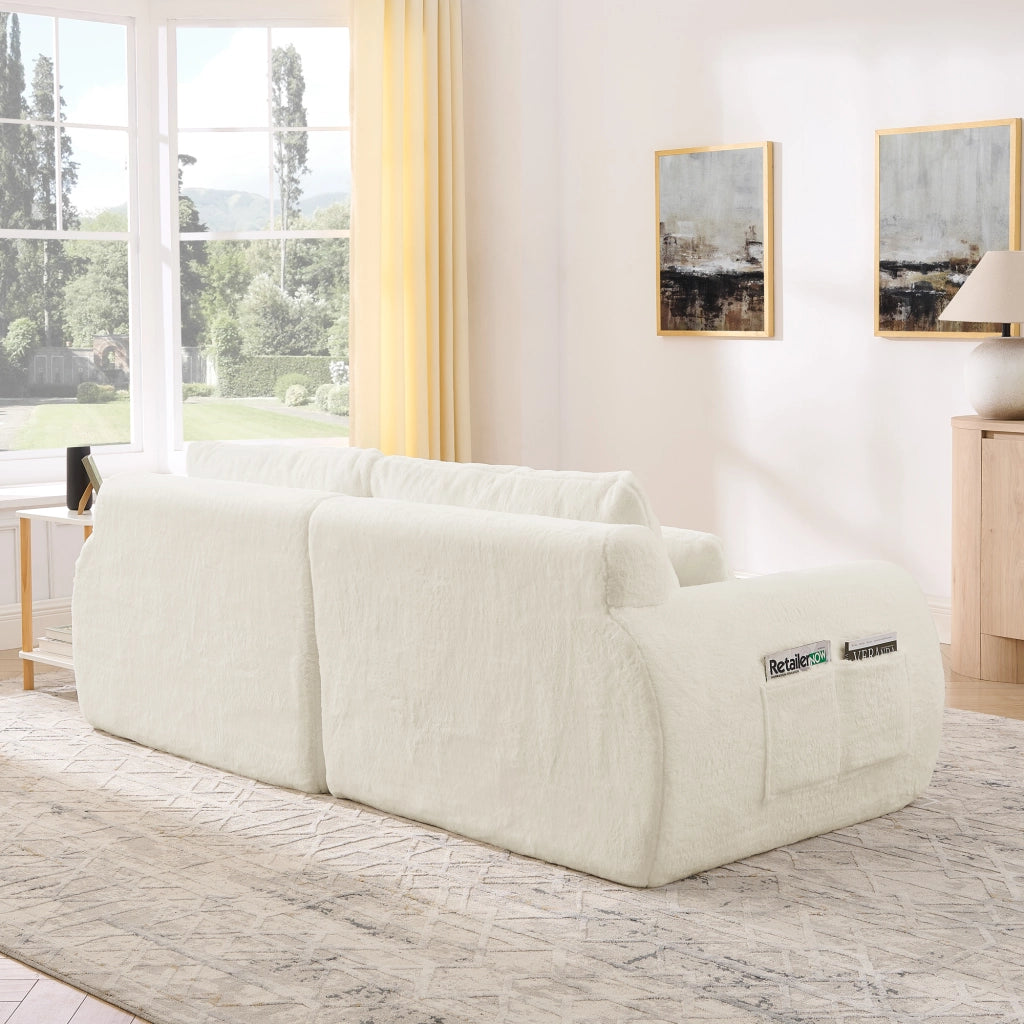 Divano 2 Posti con Porta USB e Tasca Laterale, in Schiuma, Beige