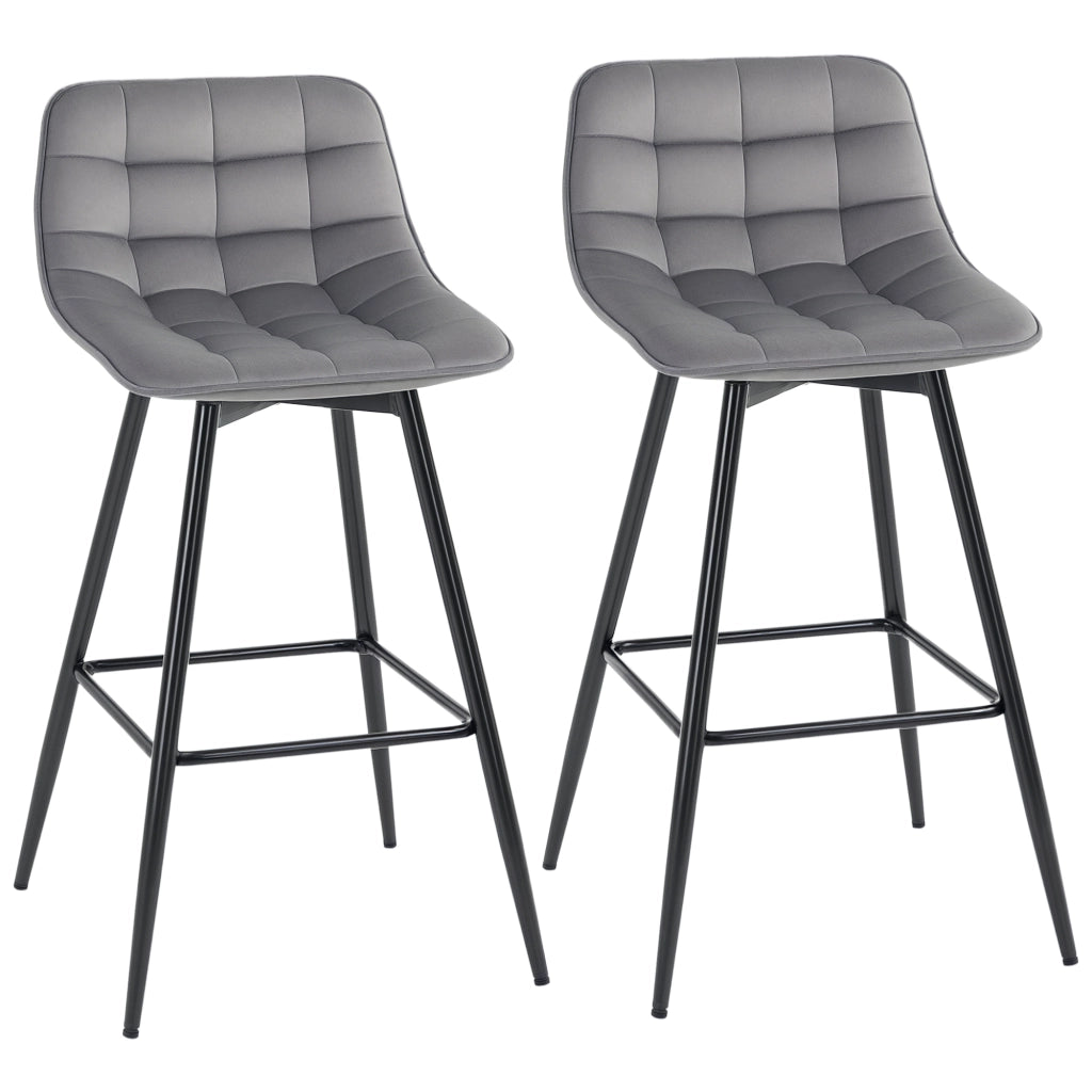 Sgabello Alto Nordico con Schienale ¨C Xylo ¨C Tessuto Effetto Velluto Grigio e Metallo 45x47x88 cm