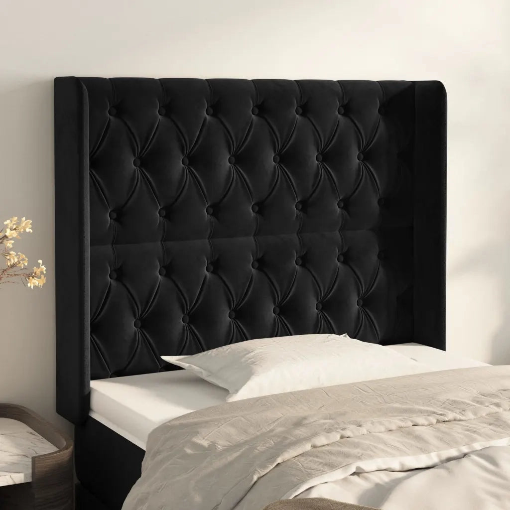 Testiera | Testata ad Orecchio Nera 93x16x118/128 cm in Velluto