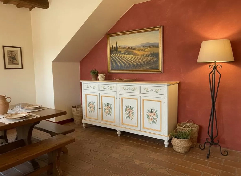 Madia credenza in legno provenzale laccata a mano 4 porte 198x50x107 - Mobili 2G
