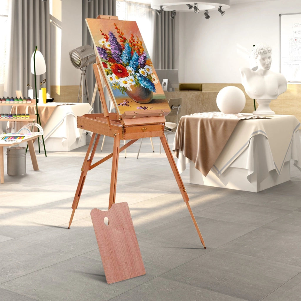 Cavalletto regolabile treppiede con cassetto in legno di faggio, Cavalletto per pittura per bambini e adulti-Cavalletti e lavagne bambini