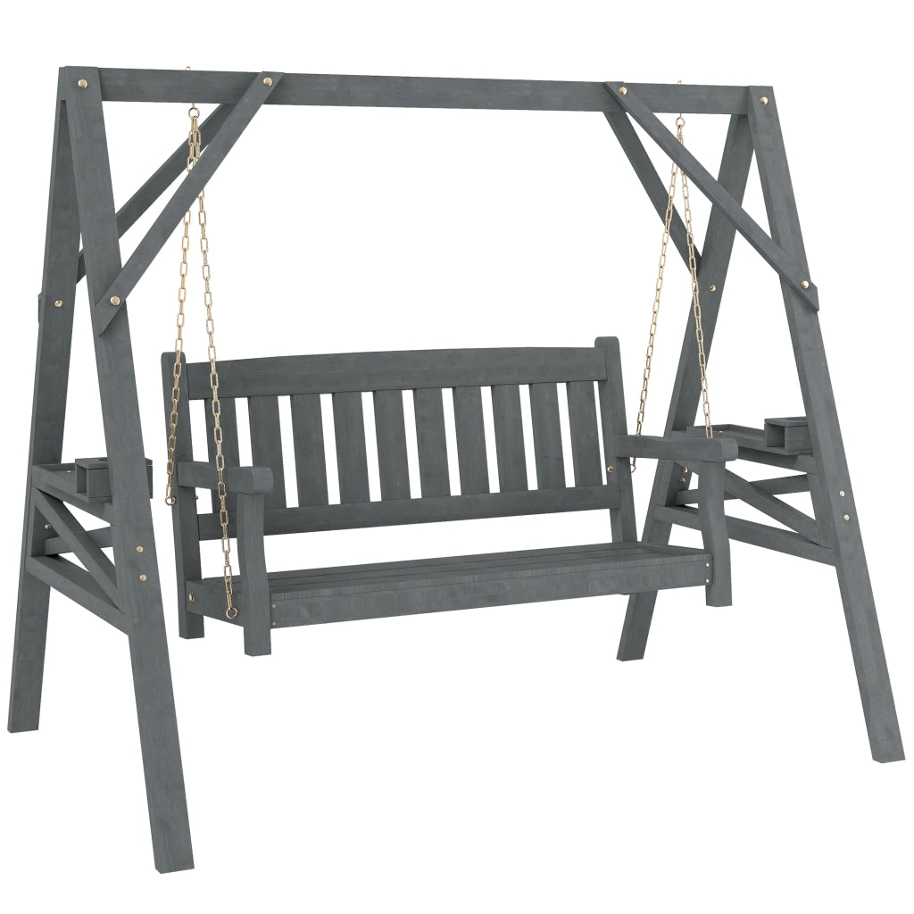 Dondolo da giardino 2 posti ¨C Xylo ¨C legno grigio con portabicchieri e ripiani