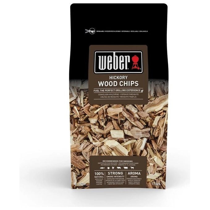 Weber 17624 Chips Legna da Affumicatura Hickory 0.7 Kg per Barbecue a Gas Carbone ed Elettrico