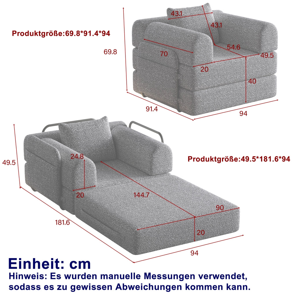 Divano Letto 2 in 1 con Vano Contenitore ¨C MINIMAL ¨C Chenille, Struttura in Metallo