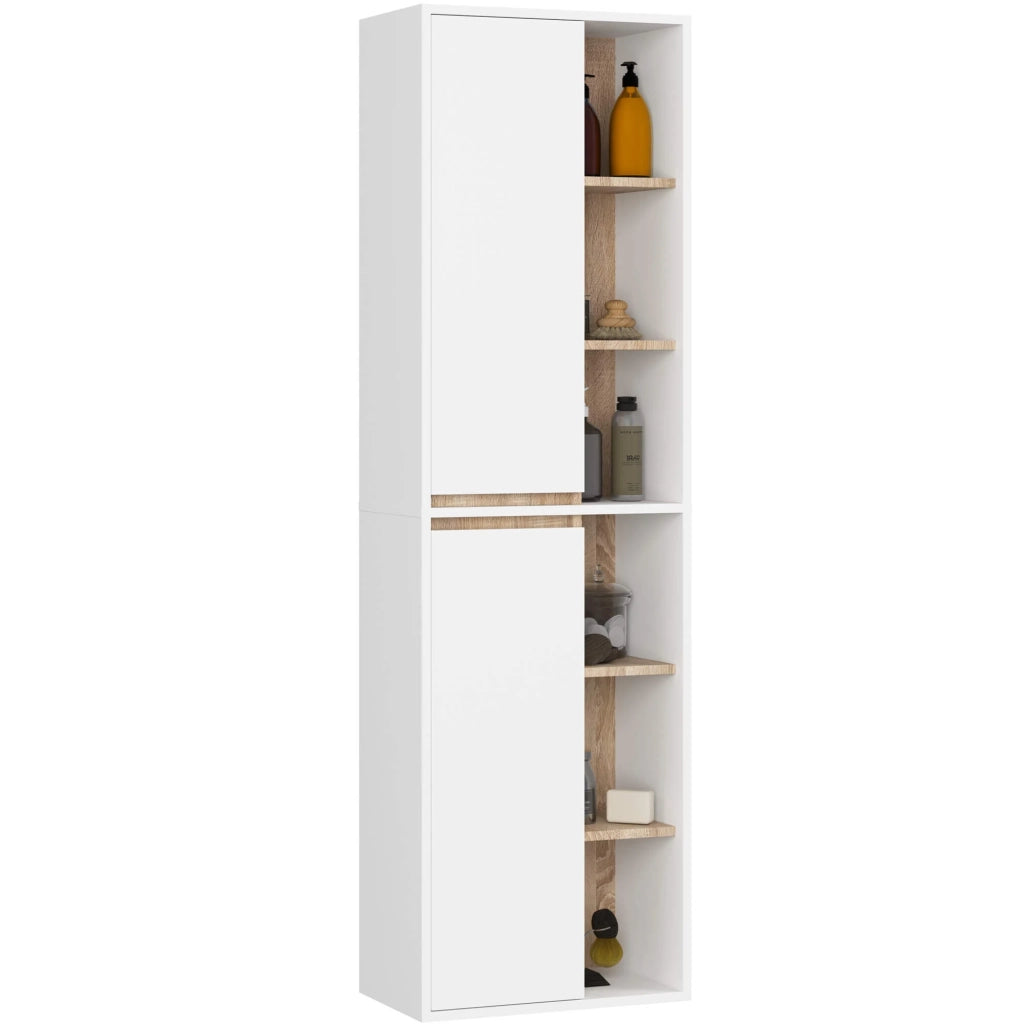 Set di mobili da bagno sospesi VAMI in Bianco con interno Quercia Sonoma con fori per lavabo da appoggio