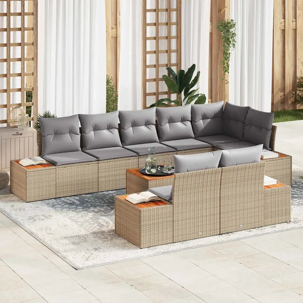 Set Divano da Giardino 8 pcs Beige e Grigio Chiaro Polyrattan 3356785
