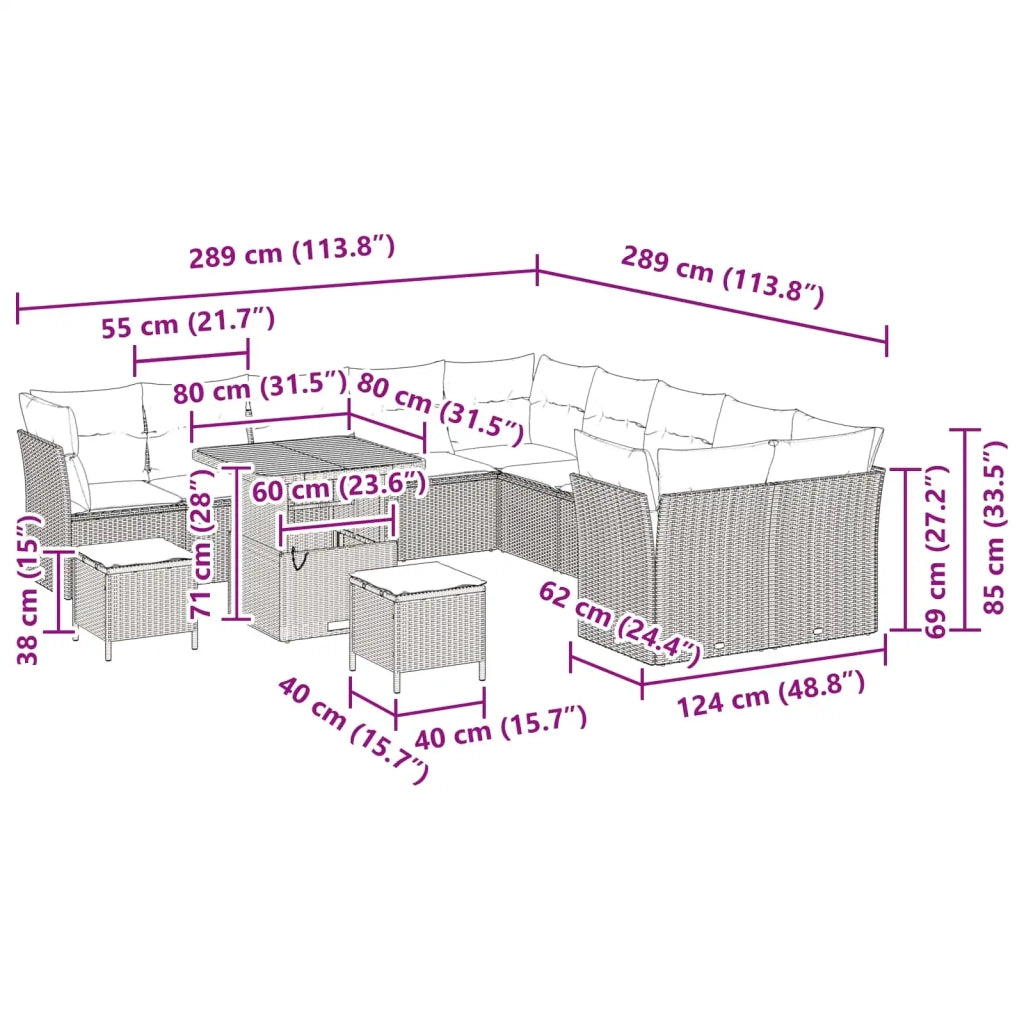 Set Divano da Giardino 13 pcs Nero polyrattan 3361539