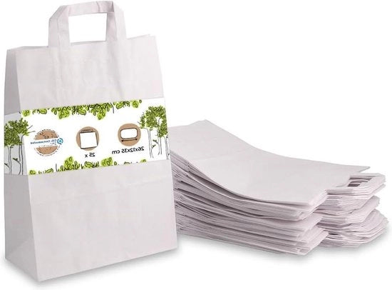 25 confezioni di sacchetti di carta bianchi 26 x 12 x 35 cm - borse da mano per spese e regali