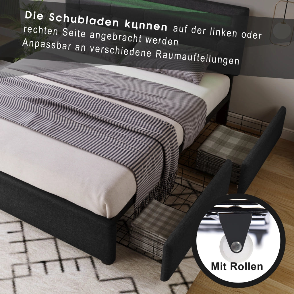 letto matrimoniale lino nero 150x208 cm