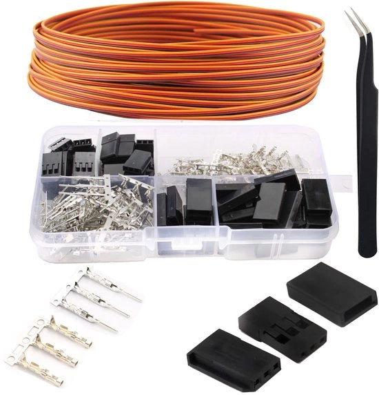 Kit di connettori servo 30 pezzi - 3 pin JR - connettore Dupont - cavo servo 5m - interruttore/connettore - materiale isolante PVC