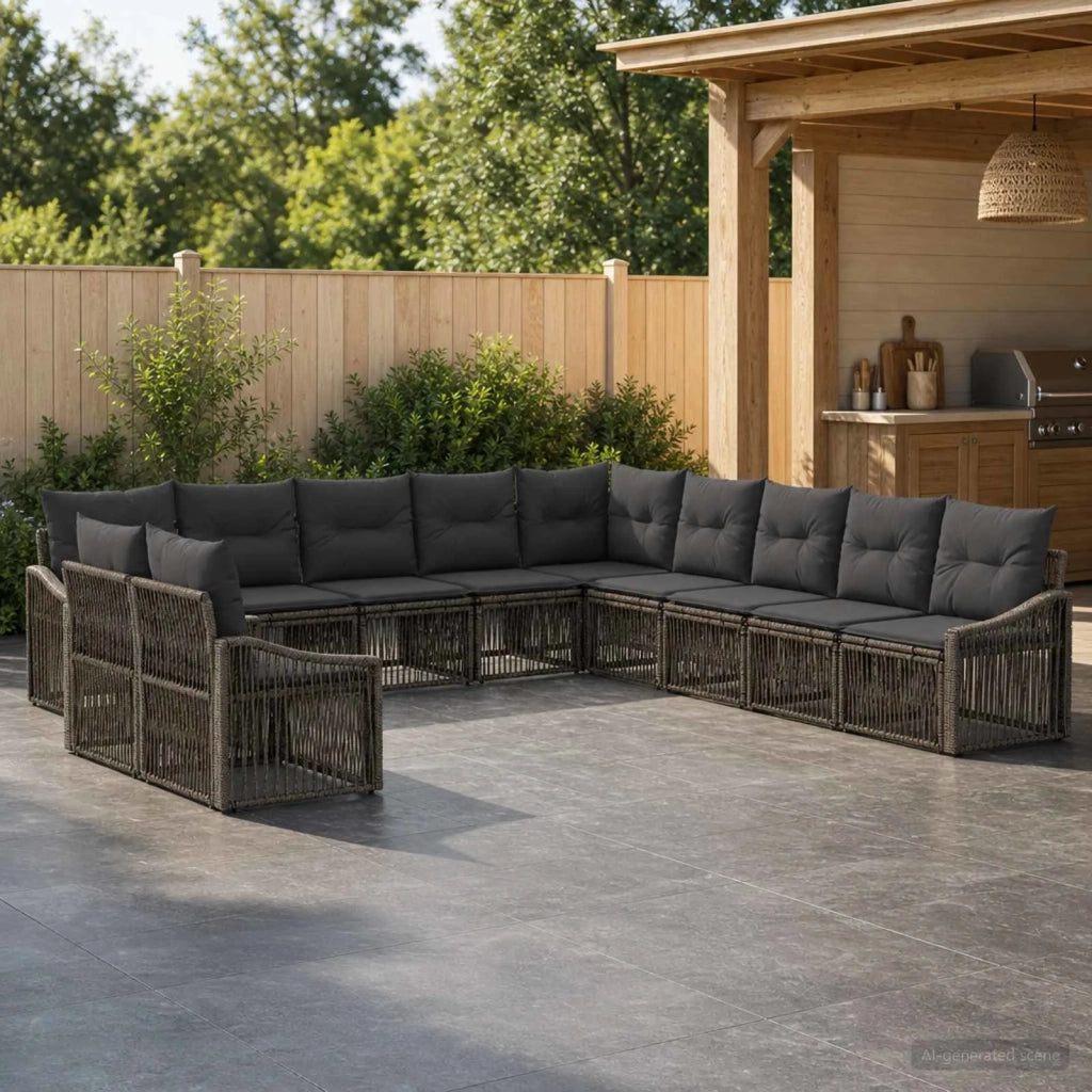 Set Divano da Giardino 11 pz Grigio polyrattan 3436058