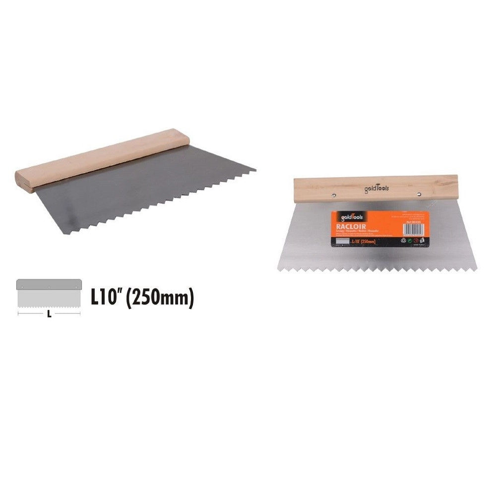Trade Shop - Spatola Dentata Raschietto Trapezoidale Acciaio Impugnatura Legno 10″ 25cm 90455 -