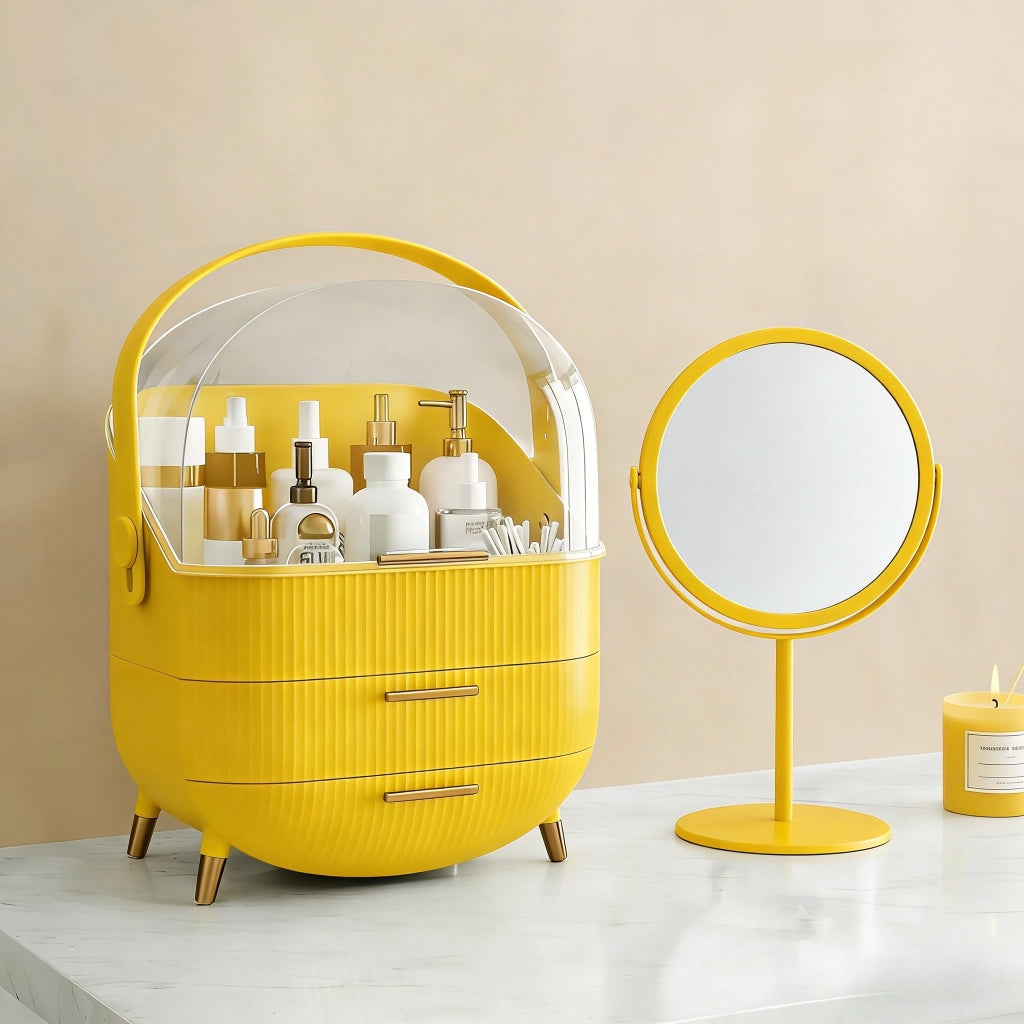 ZMH Porta trucchi da scrivania con più cassetti contenitore per cosmetici color oro 29 x 19 x 38 cm
