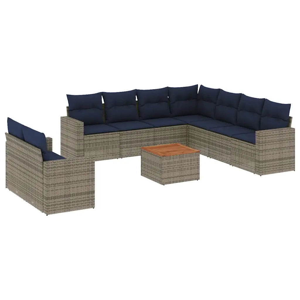 Set Divani da Giardino 10 pz con Cuscini Grigio in Polyrattan