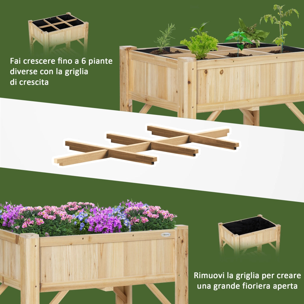 Letto Rialzato da Giardino ¨C Xylo ¨C Legno di Abete con 6 Scomparti, 78.5x58x81cm