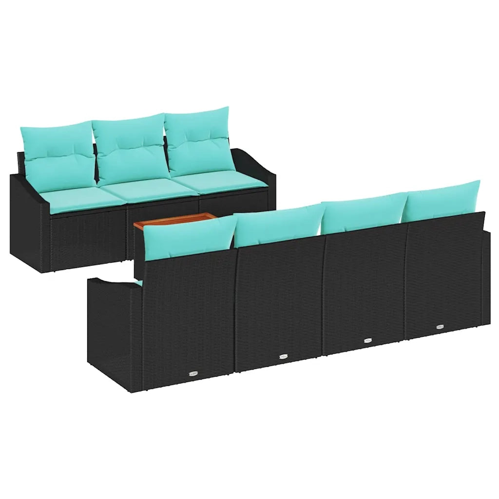 Set Divano da Giardino con cuscino 8 pcs Nero polyrattan 3347795