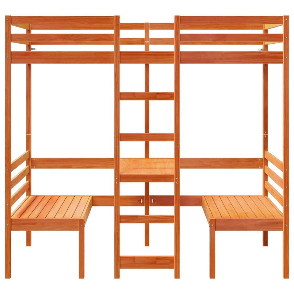 Giroletto Soppalco Scrivania e Sedie-Struttura Letto Marrone Cera 75x190cm Pino