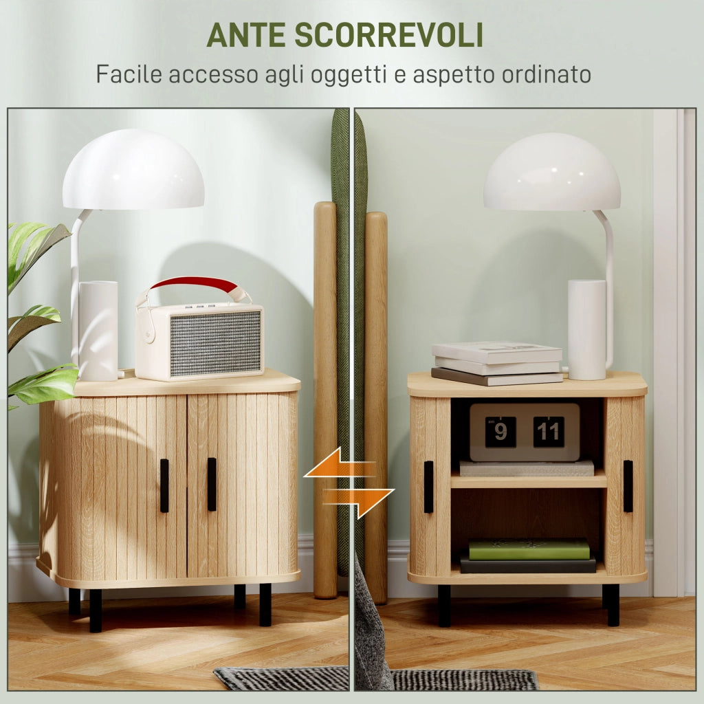 Comodini ¨C Minimal ¨C Legno e Acciaio, Stile Nordico, 48x40x48 cm, Nero e Rovere
