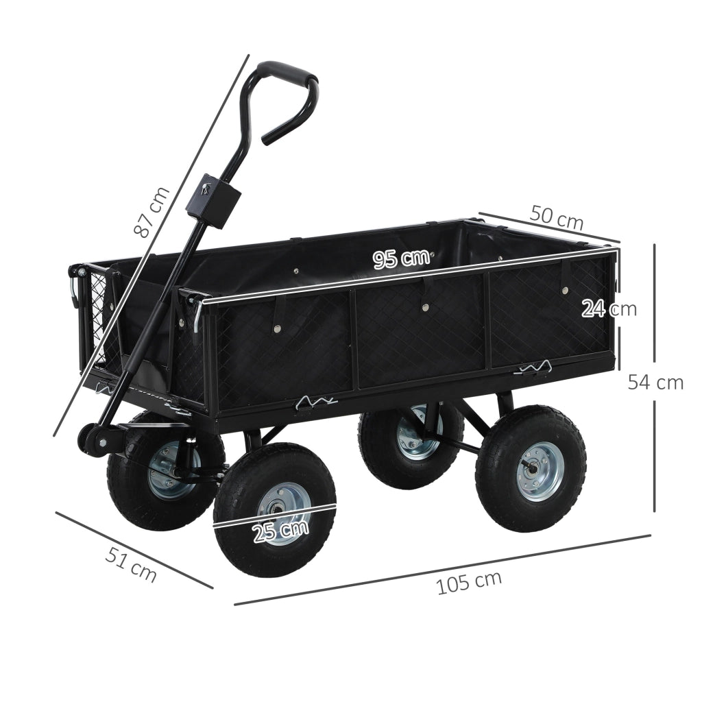 Carrello da Giardino 105x51x54 cm da 114L con Sacca Portaoggetti e Pareti Rimovibili in Acciaio Nero
