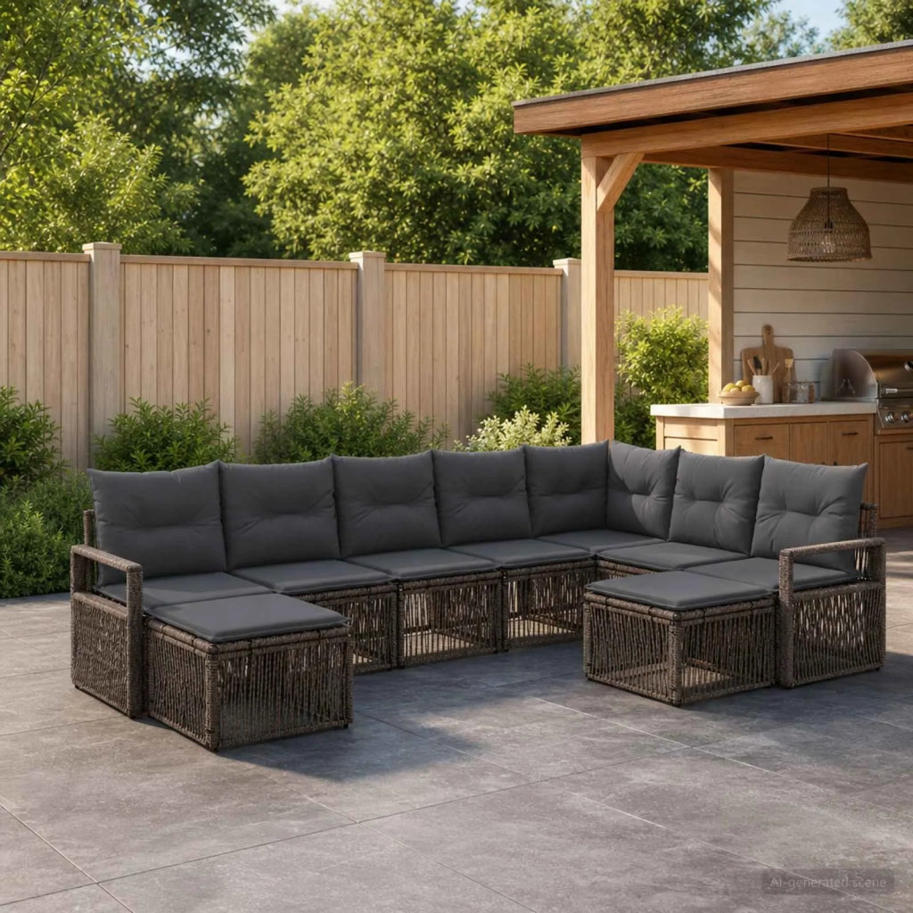 Set Divano da Giardino 9 pz Grigio polyrattan 3435899