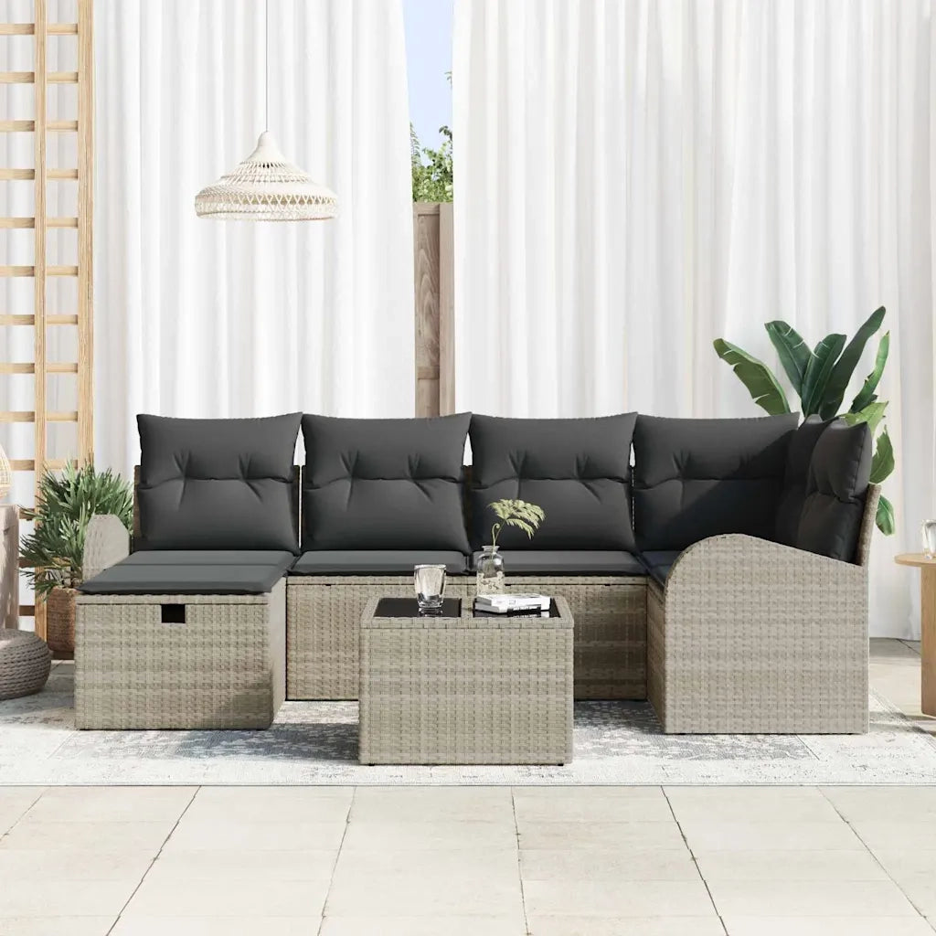 Set Divano da Giardino 7 pcs Grigio chiaro Poly Rattan