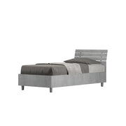 Letto Singolo 80x190 cm con Rete e Contenitore Ankel Testata Doghe Inclinata Cemento