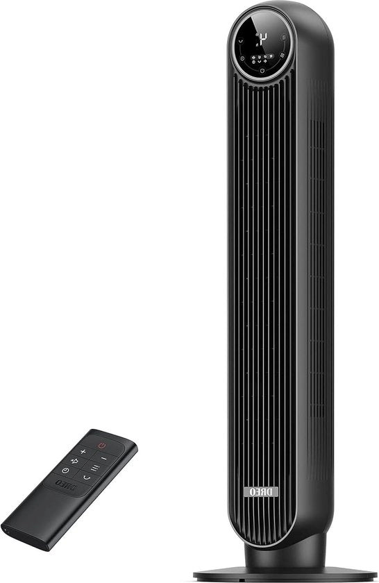 Ventilatore a torre Nomad One - Ventilatore silenzioso a controllo remoto - 28dB, 7.3m/s - Oscillazione a 90° - 4 velocità - Nero