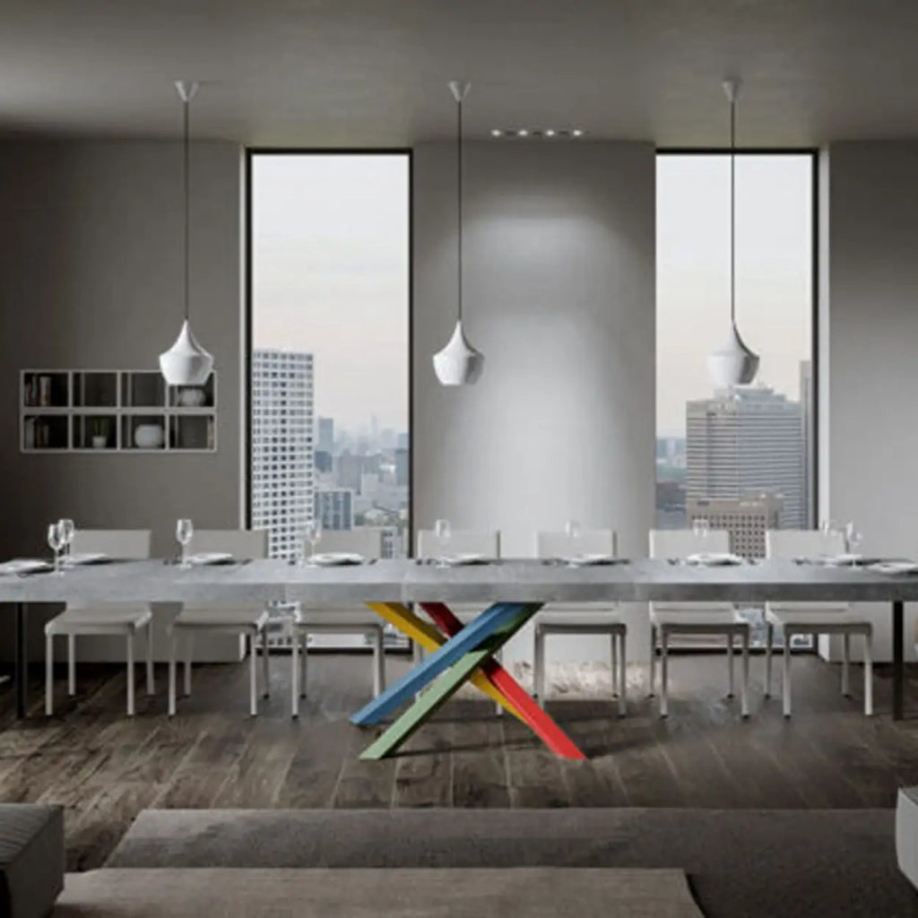 Tavolo allungabile 140/400x90 cm Volantis Premium colore cemento gambe multicolore 4/B