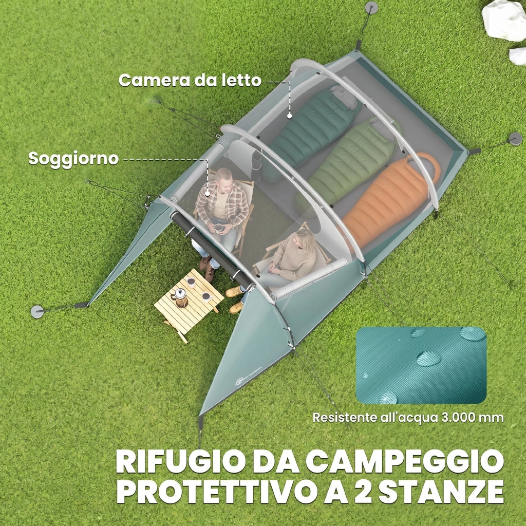 Tenda da Campeggio 3 Posti Impermeabile a Tunnel ¨C zephmum ¨C Verde 460x260x190 cm
