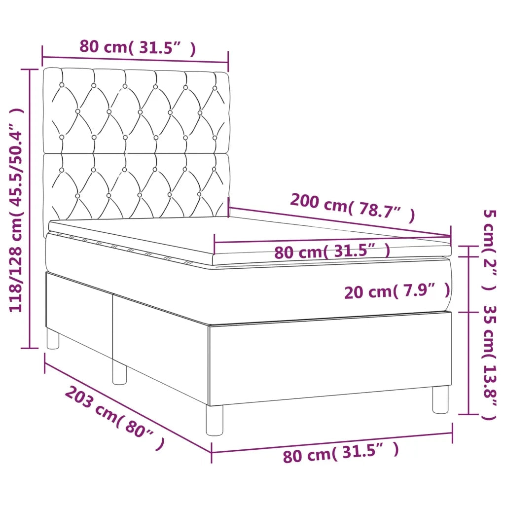 Giroletto a Molle con Materasso-Struttura Letto Nero 80x200 cm inTessuto 307132